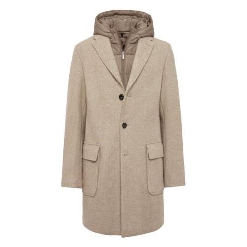 Wollen jas met capuchon-bib Boggi Milano , Beige , Heren