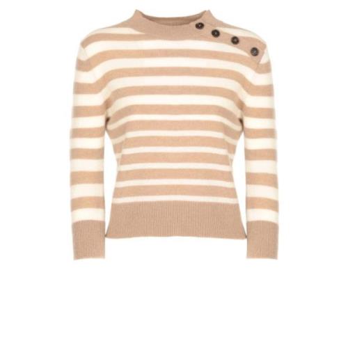 Gestreepte Cashmere Crewneck Sweater Vanisé , Beige , Dames