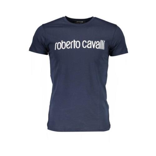 Blauw Katoenen Heren T-shirt Roberto Cavalli , Blue , Heren