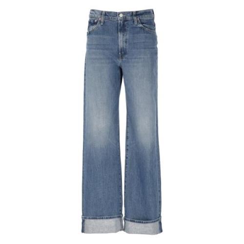 Blauwe Katoenen Jeans met Riemlussen Mother , Blue , Dames