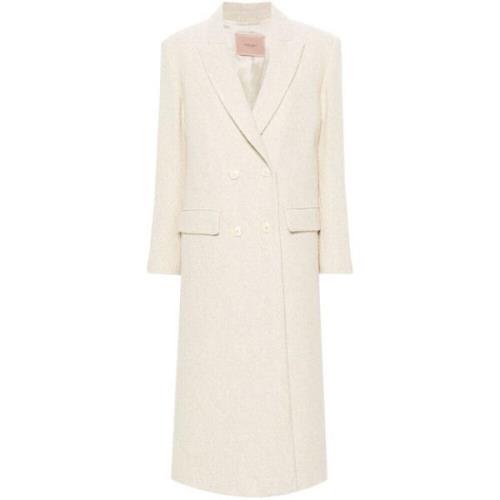 Herringbone Peak Lapel Coat Twinset , Beige , Dames