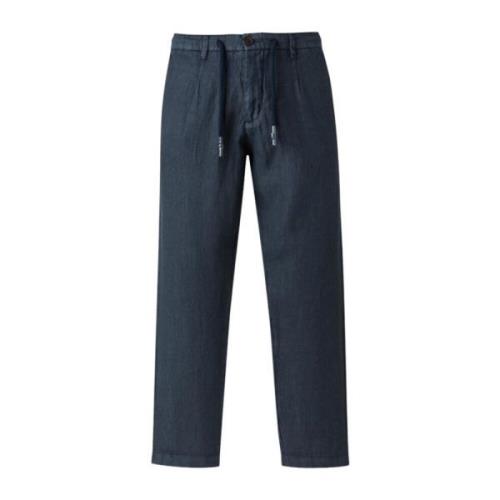 Navy Blue Linnen Relaxte Broek MCS , Blue , Heren