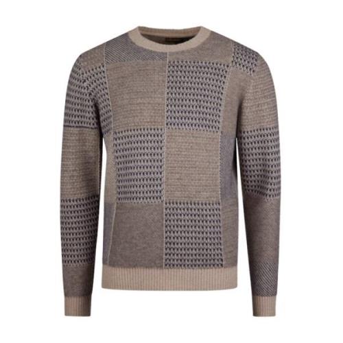 Geruite Crew Neck Wollen Trui Stenströms , Beige , Heren