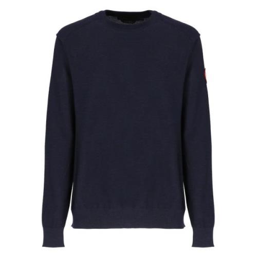 Blauwe Wol Crew Neck Sweater Canada Goose , Blue , Heren