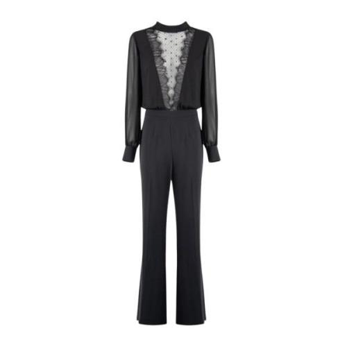 Kanten en Plumetis Geborduurde Jumpsuit Nenette , Black , Dames