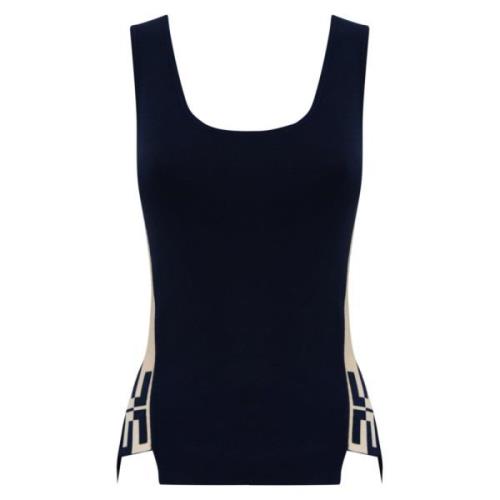 Mouwloze Gebreide Top met Logobanden Elisabetta Franchi , Black , Dame...