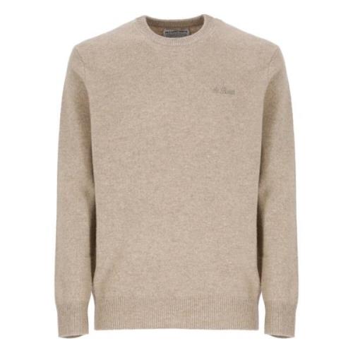 Beige Wol Crewneck Sweater Geborduurd Logo Saint Barth , Beige , Heren