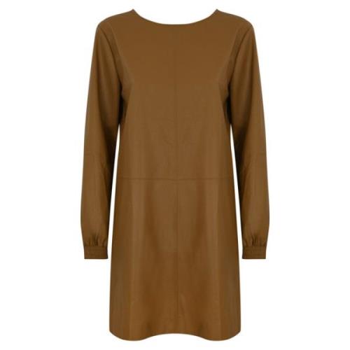 Bruine Leren Jurk Lange Mouw Max Mara , Brown , Dames