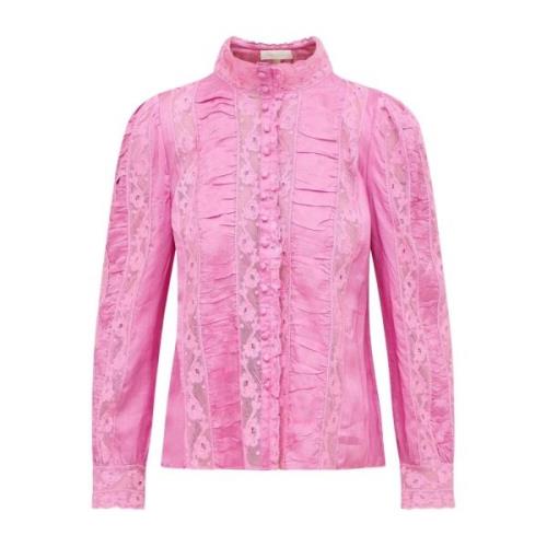 Kanten Top met Geplooide Body - Roze Loveshackfancy , Pink , Dames