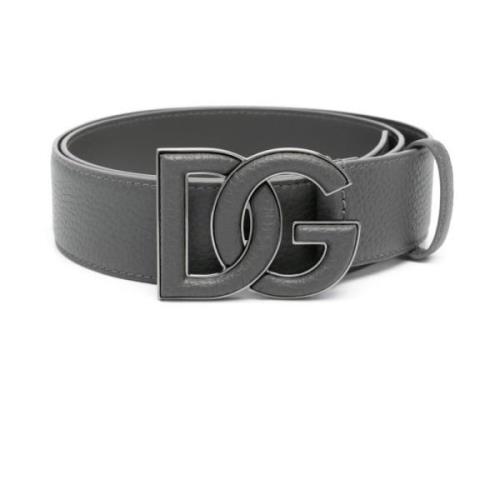 Grijze leren riem met logo Dolce & Gabbana , Gray , Heren