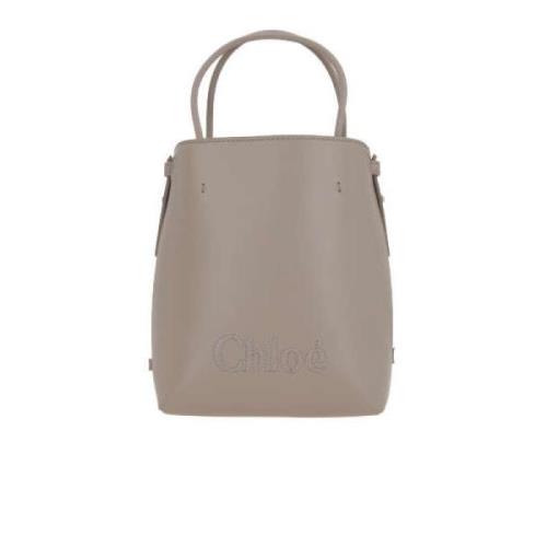 Grijze Leren Handtas met Geborduurd Logo Chloé , Gray , Dames