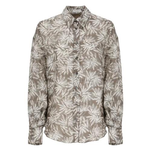 Zijden grijze shirt met diamantdetail Brunello Cucinelli , Multicolor ...