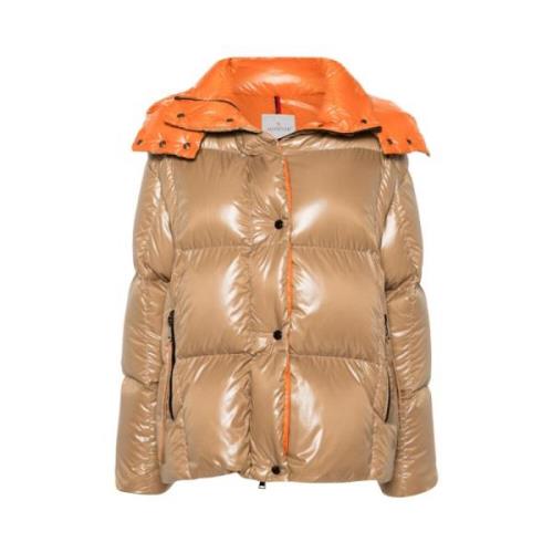 Beige Gewatteerde Jas met Afneembare Capuchon Moncler , Beige , Dames