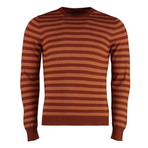 Kasjmier Crew-Neck Sweater Geribbelde Brei Malo , Brown , Heren