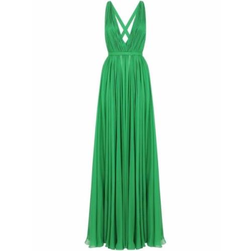 Groene V-hals Chiffon Maxi Jurk Dolce & Gabbana , Green , Dames