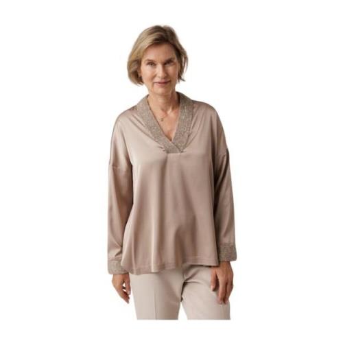 Gebreide V-hals Pailletten Blouse D.Exterior , Beige , Dames