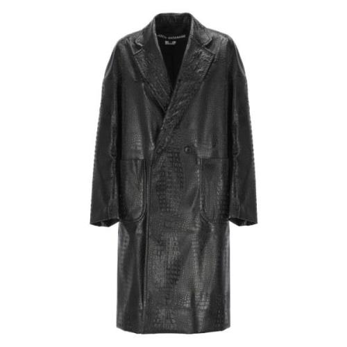 Zwarte Python Leren Dubbele Breasted Jas Junya Watanabe , Black , Dame...