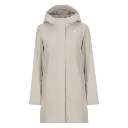 Beige Waterdichte Donsjas met Capuchon K-Way , Beige , Dames