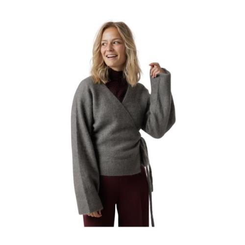 Mohair Gebreide Omslagvest Antraciet Grijs Second Dames , Gray , Dames