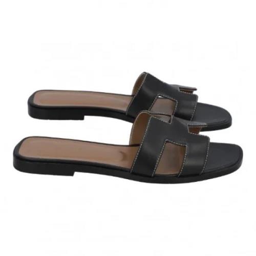 Pre-owned Leather sandals Hermès Vintage , Black , Dames