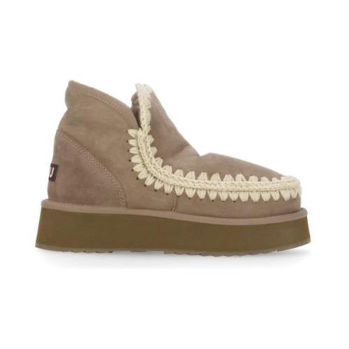 Grijze Shearling Laarzen met Wolstiksels Mou , Gray , Dames