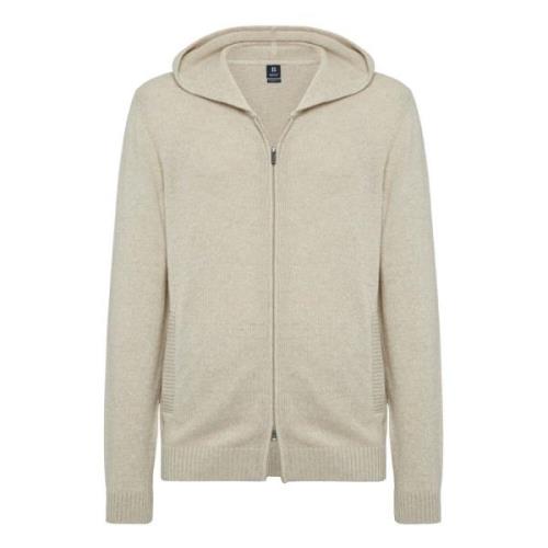 Cashmere Blend Full Zip Hoodie Sweater Boggi Milano , Beige , Heren