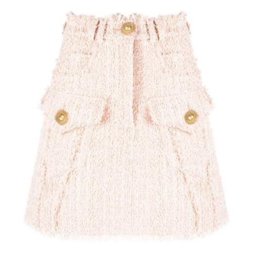 Beige Tweed Miniskirt Casual Style Balmain , Beige , Dames