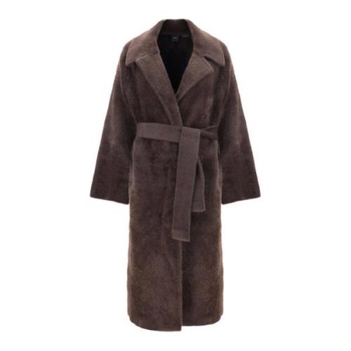 Faux Fur Wrap Coat Pinko , Brown , Dames