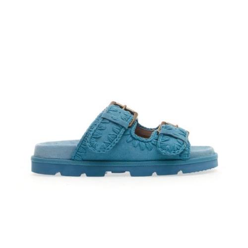 Denim Two Strap Sleehakken Blauw Mou , Blue , Dames