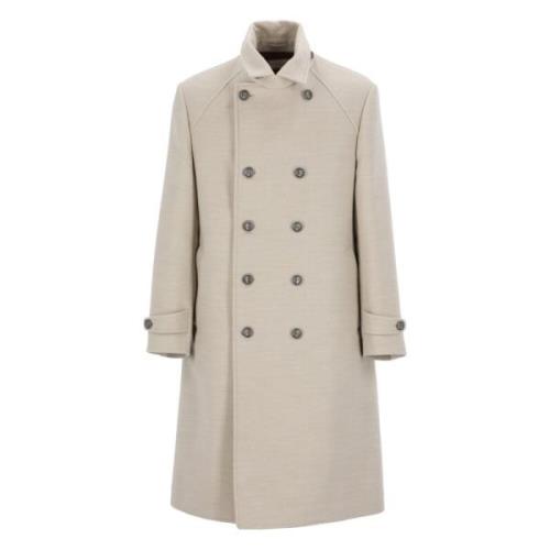 Beige Wollen Jas met Reverskraag Brunello Cucinelli , Beige , Heren