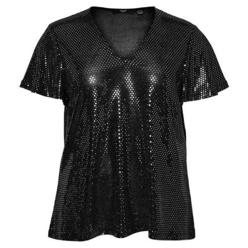 Paillet V-Hals Top Zwart/Zilver Dots Vero Moda , Black , Dames