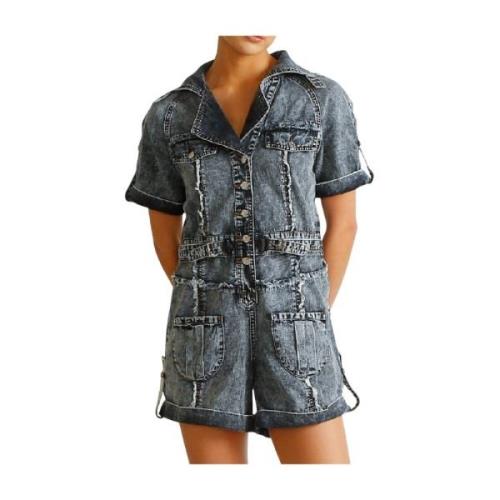 Blauwe Denim Jumpsuit Asha Ixiah , Blue , Dames