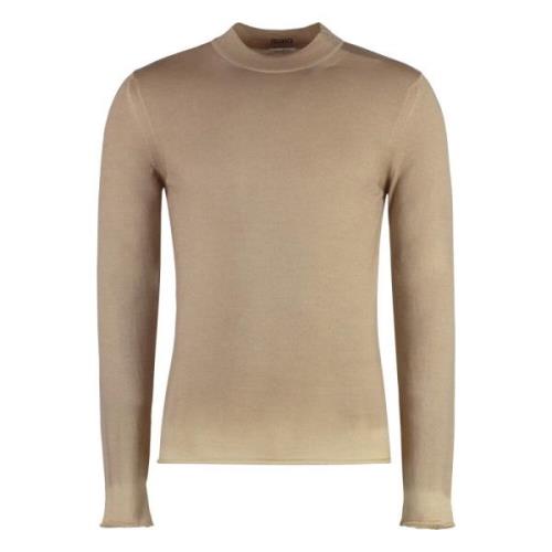 Kasjmier Crew-Neck Sweater, Geribbelde Kraag Malo , Beige , Heren