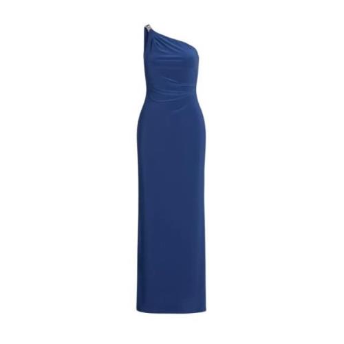 Blauwe jurk met asymmetrische halslijn Ralph Lauren , Blue , Dames