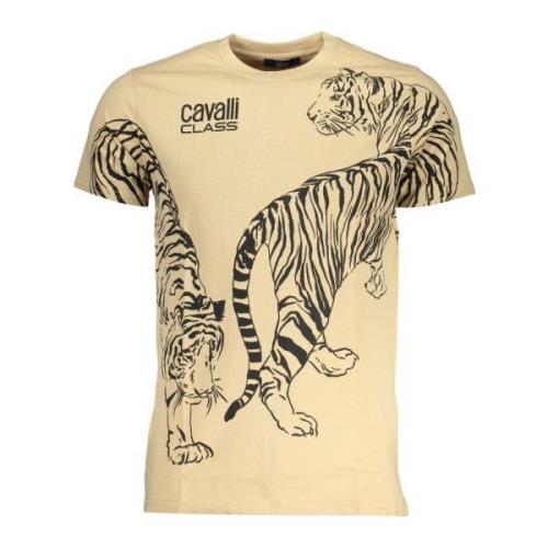 Korte Mouw Logo Print T-Shirt Cavalli Class , Beige , Heren