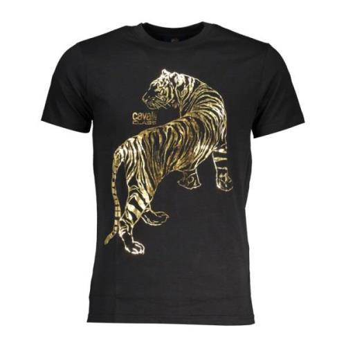 Zwarte T-shirt Korte Mouwen Heren Cavalli Class , Black , Heren