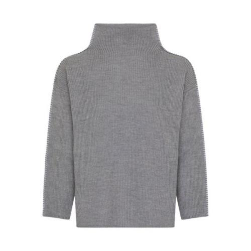 Hoge Hals Gebreid met Contrastdetails Max Mara , Gray , Dames