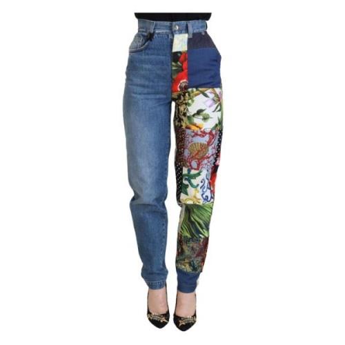 Blauwe Jacquard Majolica High Waist Jeans Dolce & Gabbana , Blue , Dam...