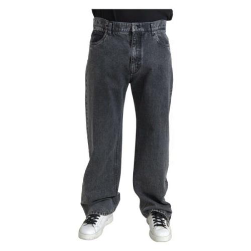 Donkergrijze Straight Denim Jeans Dolce & Gabbana , Gray , Heren