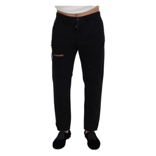 Zwarte Loszittende Italiaanse Jeans Dolce & Gabbana , Black , Heren