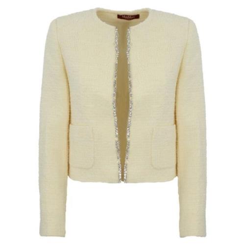 Ivoor Bouclé Kristal Geborduurd Jas Max Mara Studio , Beige , Dames