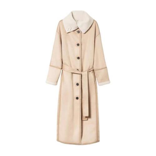 Lange Suède Effect Jas Twinset , Beige , Dames