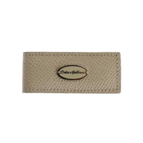 Beige Leren Magneetgeldclip Dolce & Gabbana , Beige , Heren