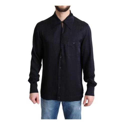 Zwarte Jacquard Zijden Button-Down Shirt Dolce & Gabbana , Black , Her...