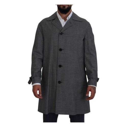 Grijze Geruite Trenchcoat, Elegante Stijl Dolce & Gabbana , Gray , Her...