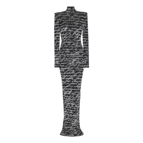 Lang 'Love Letter' jacquard gebreide jurk Balmain , Black , Dames