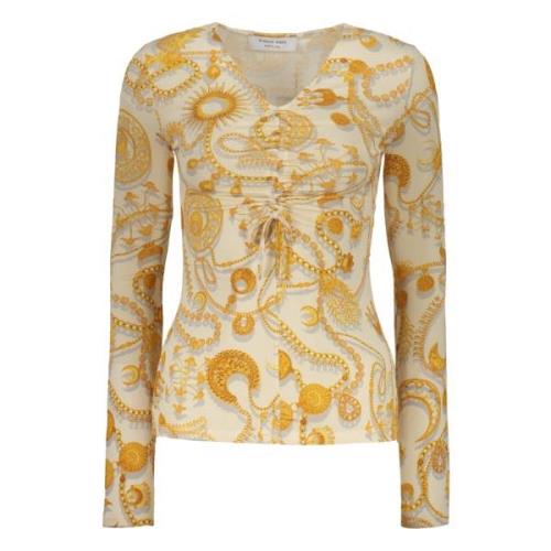 Langemouwtop met jacquardmotief Marine Serre , Beige , Dames