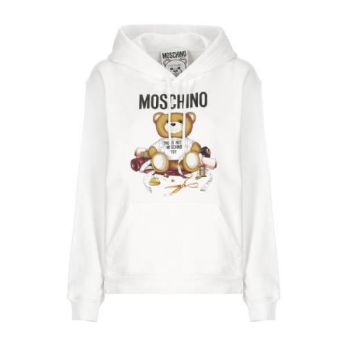 Witte Katoenen Hoodie met Logo Print Moschino , White , Dames