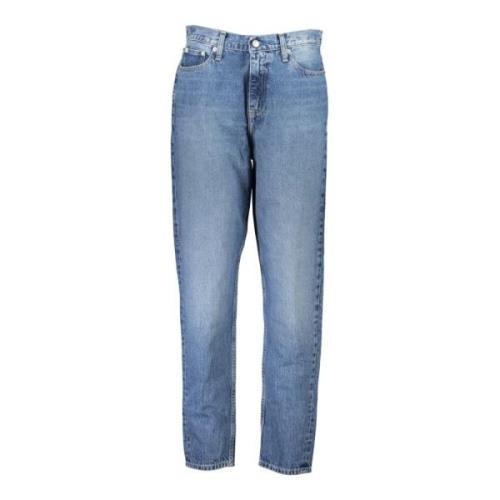 Denim Mom Jeans Blauw Gewassen Logo Calvin Klein , Blue , Dames