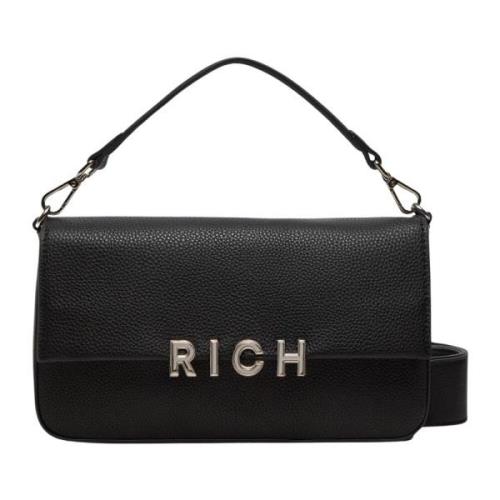 Zwarte schoudertas met zilveren logo John Richmond , Black , Dames